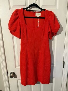 Lilly Pulitzer Red Puff Sleeve Textured Mini Dress